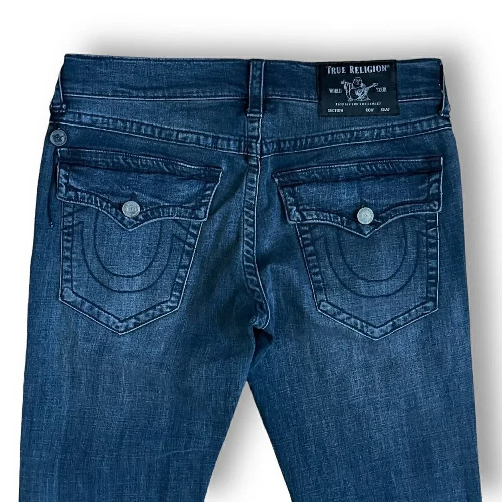 True Religion Mens Black Ricky Relaxed Fit Straight Leg Jeans Sz 32 Flap Pocket